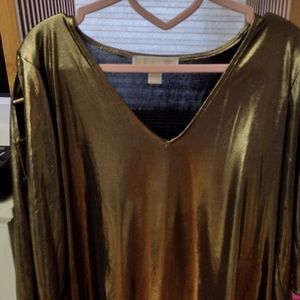 NWT Michael Kors Gold Metallic Pull Over Blouse with Gold Beaded 3/4SleevesLarge